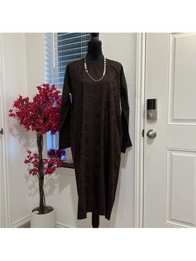 Dosa Brown Lace Midi Dress with Long Sleeves Sz 3 (item A56)
